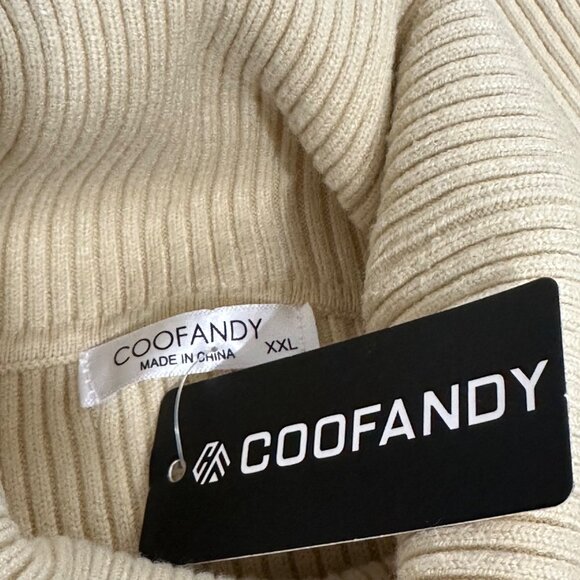 Coofandy Mens Ribbed Slim Fit Turtle Neck Sweater XXL Acrylic Beige Career - Picture 6 of 8
